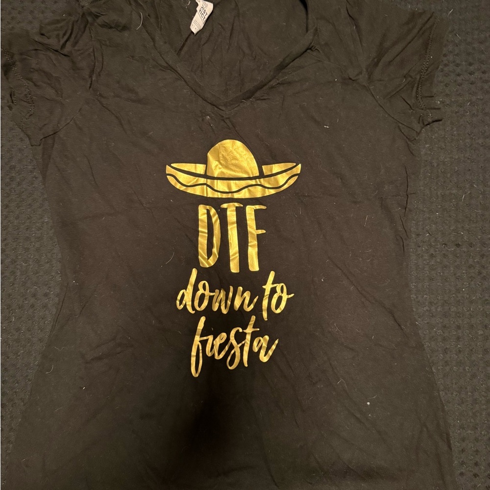 Black 'DTF Down to Fiesta' Graphic V-Neck Tee